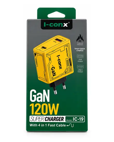 شاحن GaN 120W مع كابل 4 في 1 i-conx IC-19