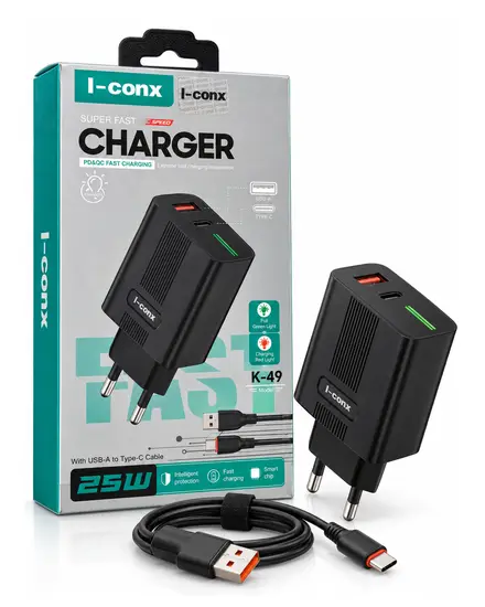 Super Fast Charger 25W مع كابل Type-C i-conx K-49