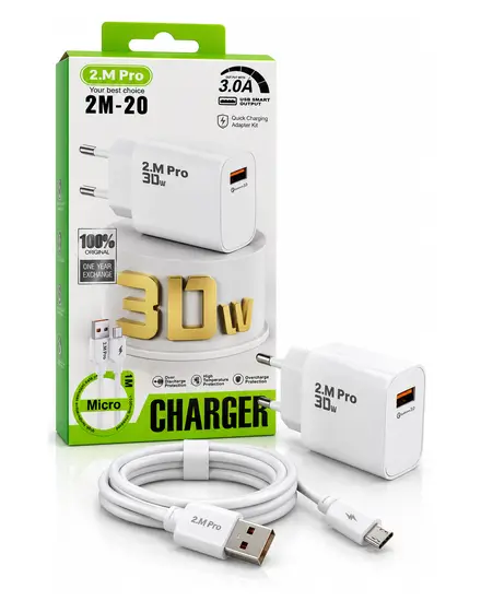 شاحن 30W 3.0A مع كابل Micro 2.M Pro 2M-20