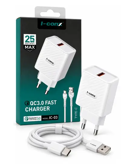 QC3.0 Fast Charger 25W مع كابل Type-C i-conx IC-03