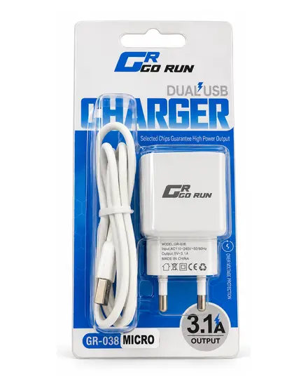 Dual USB Charger 3.1A مع كابل Micro Go Run GR-U38