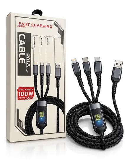 كابل 3 في 1 بقدرة 100W (Lightning / Type-C / Micro)